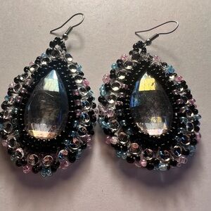 Pink and blue genuine Native American beaded earrings